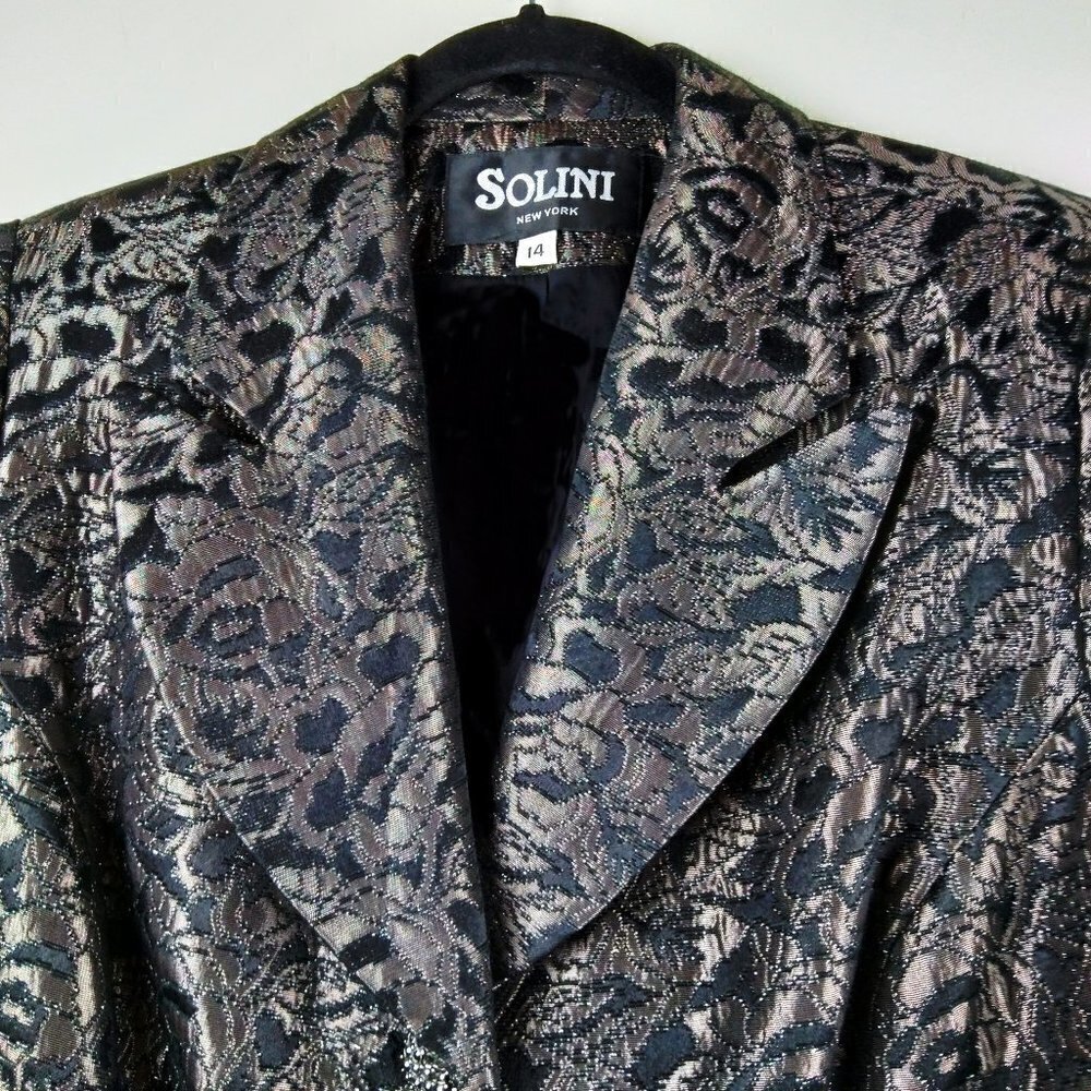 Solini NY Gold/Silver on Black Brocade Vintage 80's Cocktail Blazer Sz14 - Picture 7 of 9
